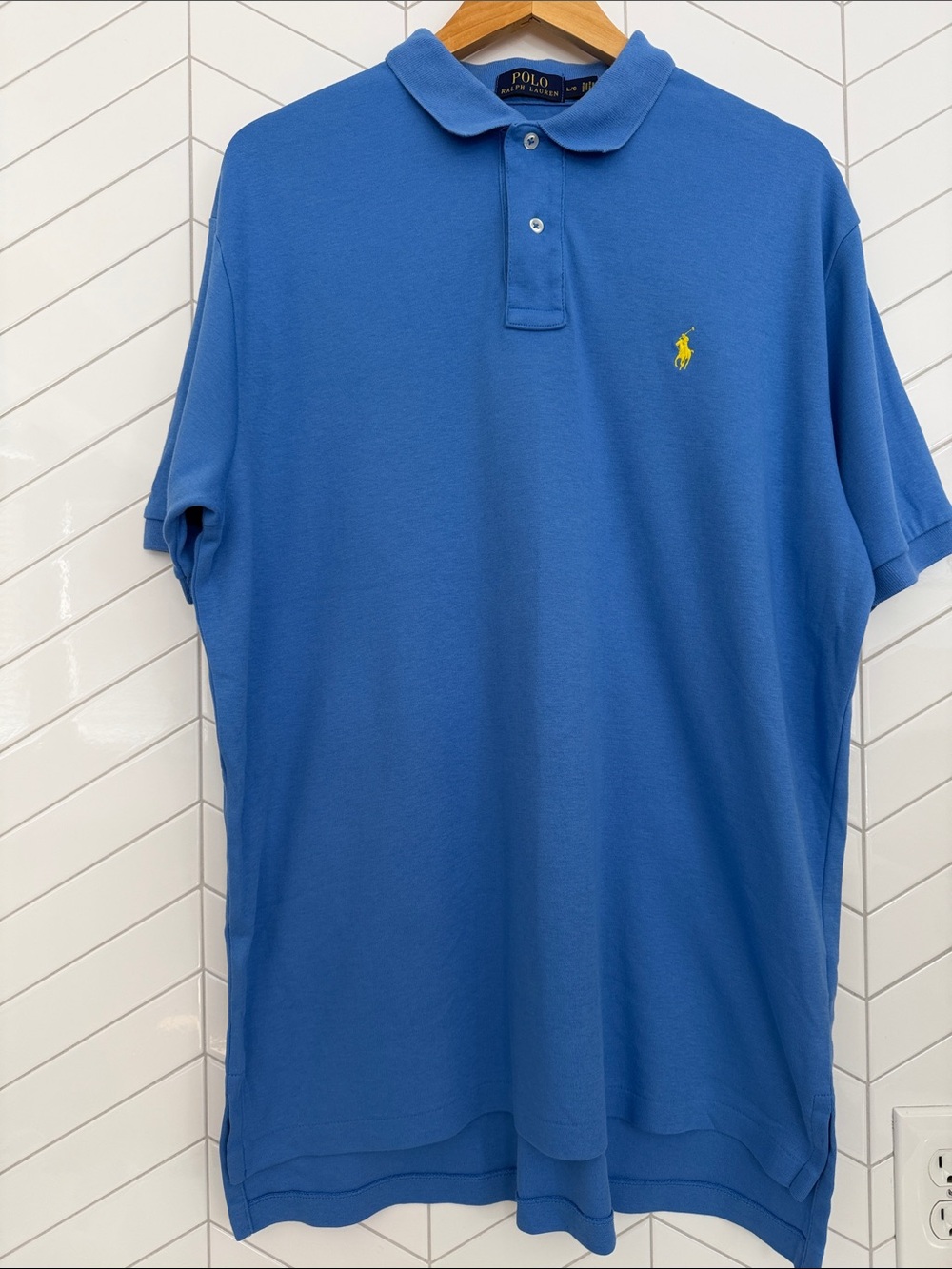 Men’s 💯 Cotton Polo by Ralph Lauren Blue Polo with Yellow Pony| Large